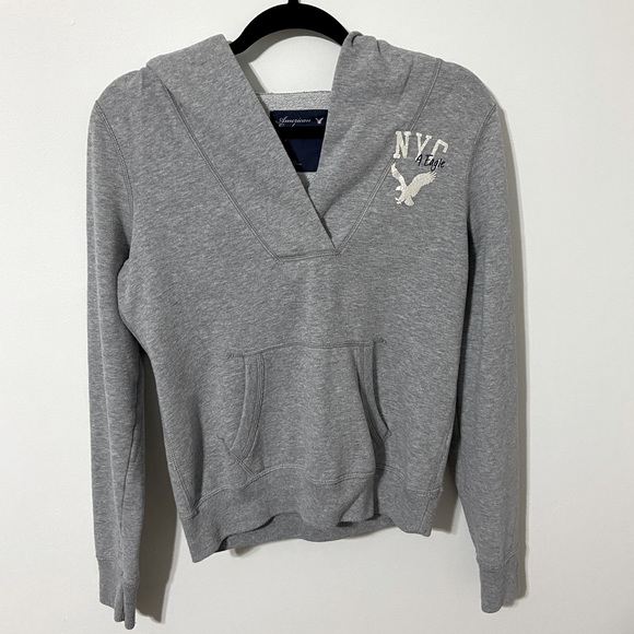 American Eagle Hoodie - Grey Deep V-neck Sweatshirt  - Size small - Picture 1 of 4